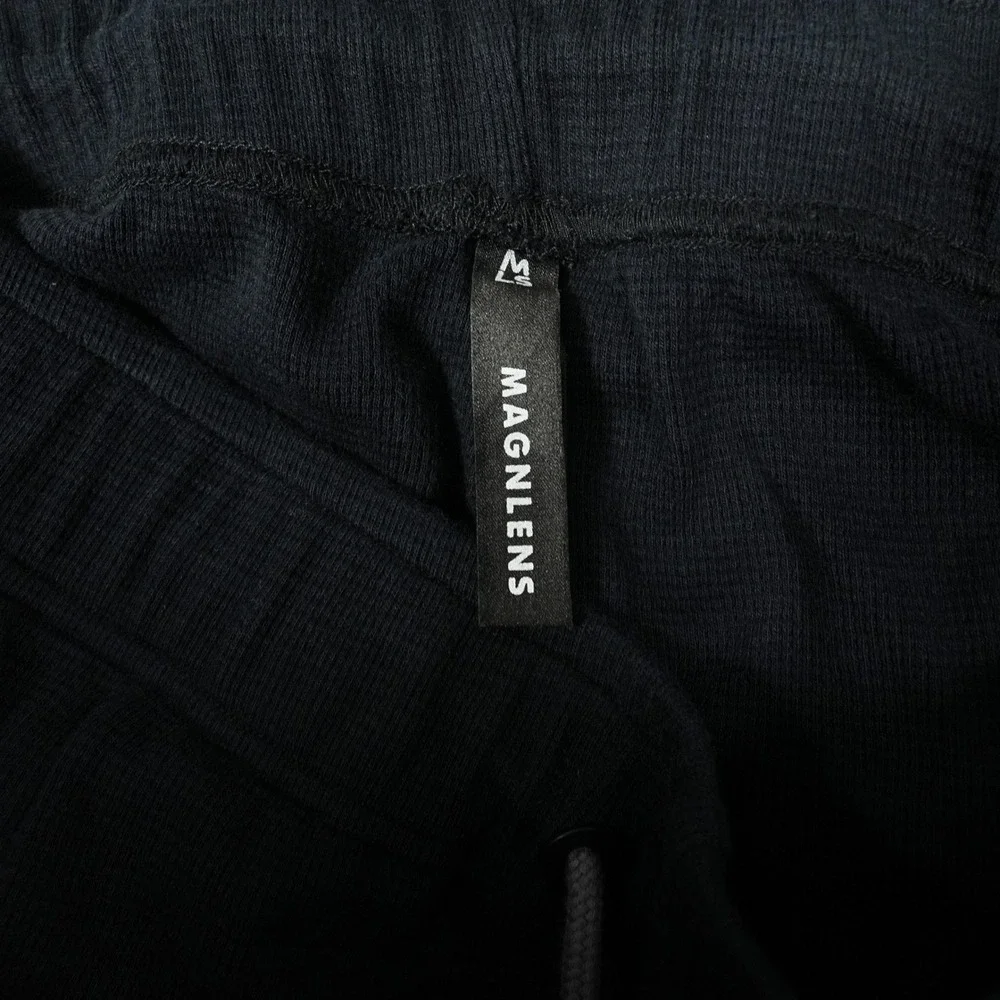 Magnlens Mens Baggy Waffle Knit Cargo Pants Black Size M Adjustable Hem - Picture 2 of 7